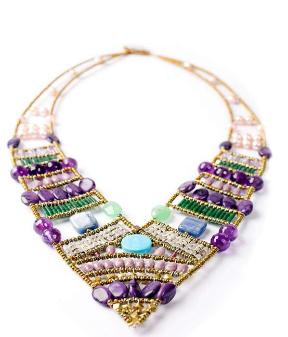 Ziio necklace with purpose and green semi-precious stones